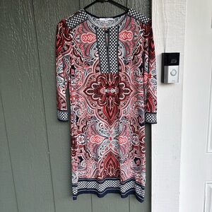 Studio One New York Orange & Navy Paisley Sheath Dress Small